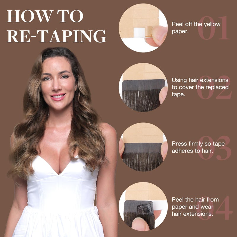 Goo-Goo GOO GOO Tape in Hair Extensions Human Hair, 4/27/4 Balayage Chocolate Brown to Caramel Blonde, 20inch 50g 20pcs, Thick Ends Straight Seamless, Invisible - Image 3